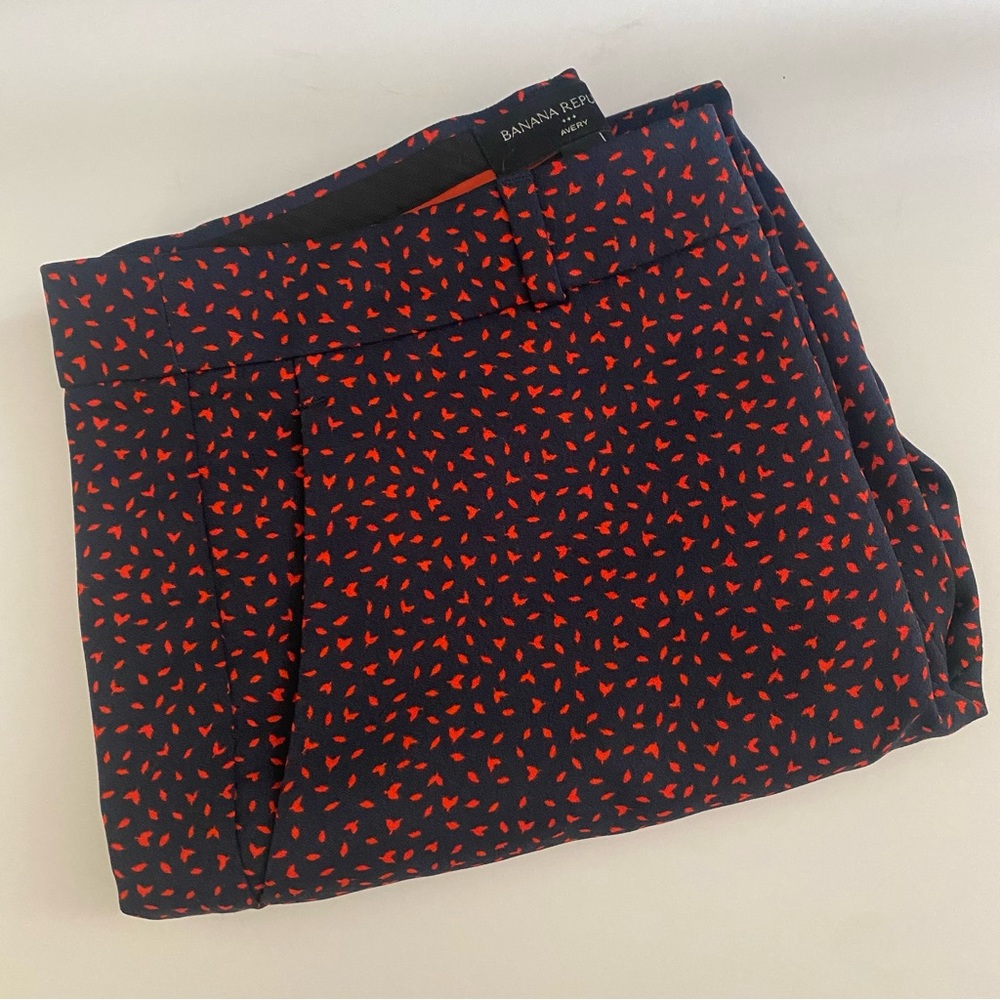 Banana Republic Women Avery Pant Size 4 Navy Red Straight Fit Patterned Mid Rise